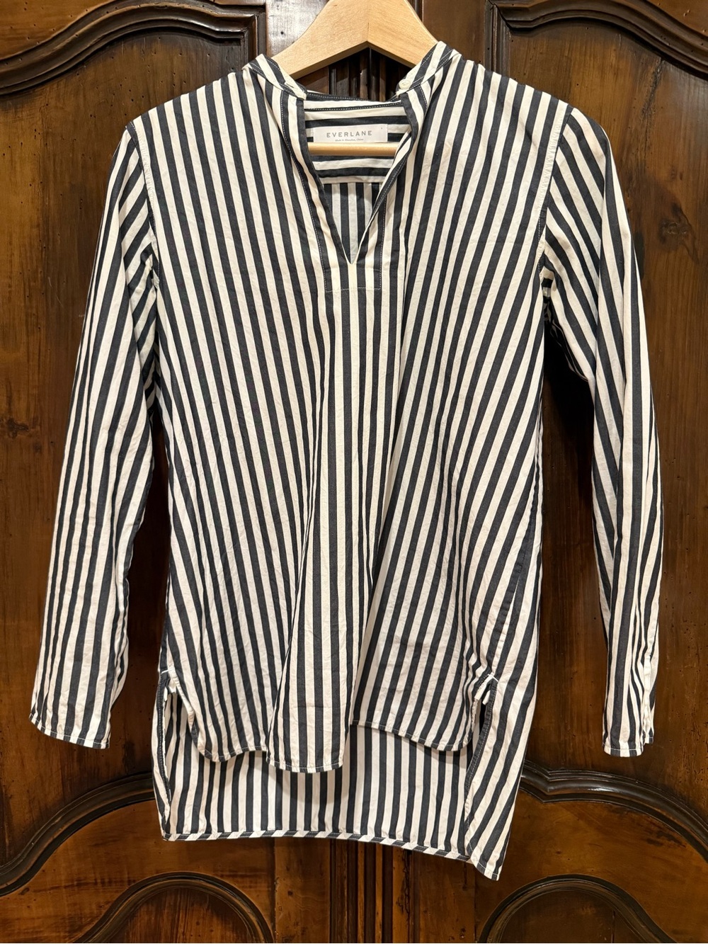 Everlane Black and White Striped Long-Sleeve Tunic Top size 4